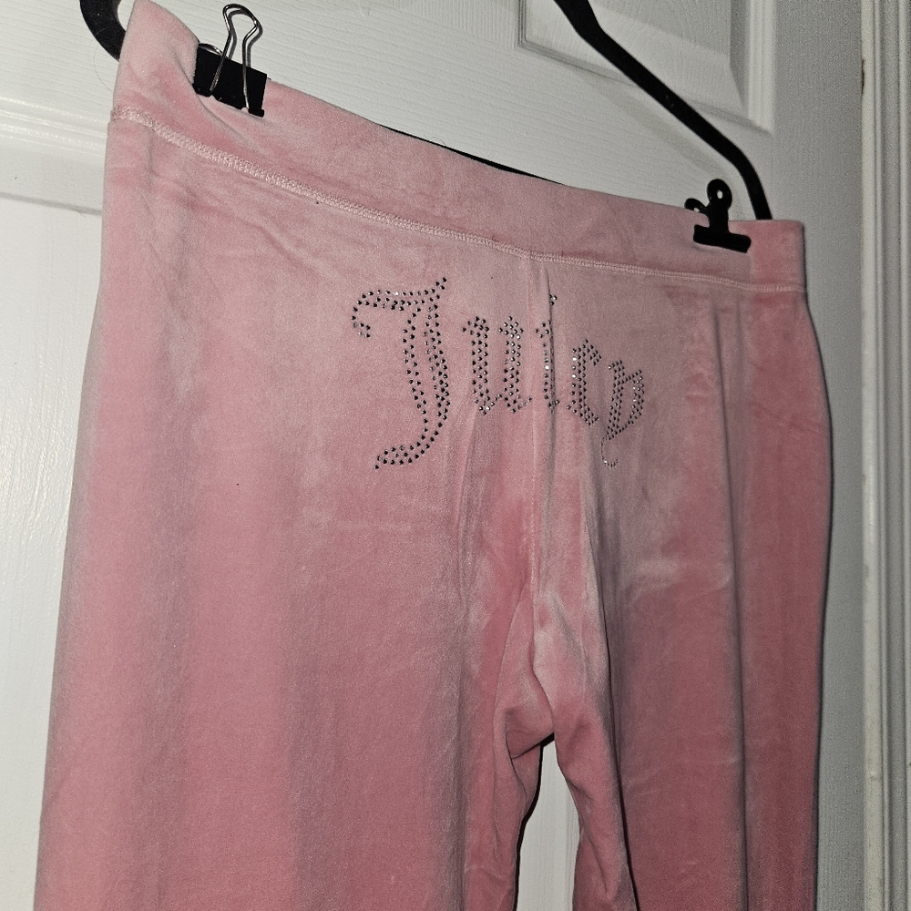 Juicy Couture Pink Velour Sweatpants with Rhinestone Logo